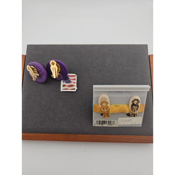 Carol Dauplaise Clip On Earring Bundle Gaudy Eclectic Purple Blue Mod Costume - Picture 5 of 5